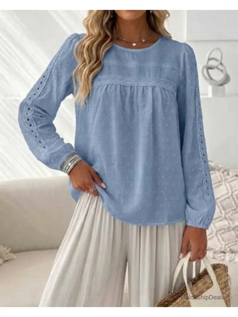Long Sleeve Crochet Lace Blouse Bohemian Flowy Shirt